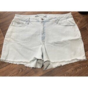 Ava & Viv High Rise Midi Denim Shorts Light Wash Plus Size 24 With Frayed Hem